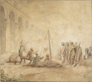 Figures around a Fire by Hubert Robert
