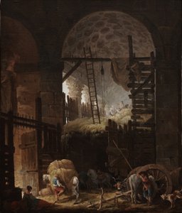 Interior of the Villa Giulia with Haymakers by Hubert Robert