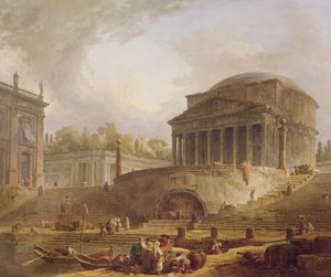 Porto di Ripetta in Rome, with the Pantheon, architectural tableau by Hubert Robert