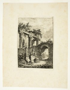The Statue before the Ruins, plate three from Les Soirées de Rome by Hubert Robert