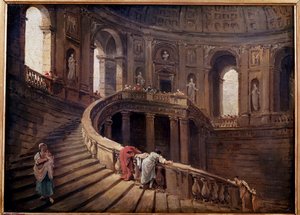 The Revolving Staircase of Palazzo Farnese a Caprarola by Hubert Robert
