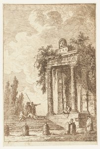 Stairs with Four Boundary Posts (Les Soirées de Rome) by Hubert Robert