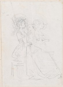 Two Seated Women with Male Figure between Them