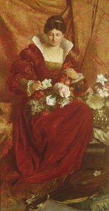 A Lady Arranging Flowers by Hubert von Herkomer