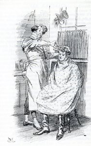 Franz Churchill having his hair cut by Hugh Thomson