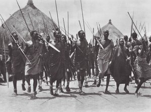 Africa: Shilluk warriors storming the grave of a chief