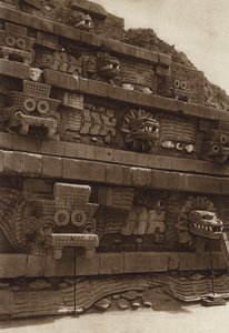 Mexico: San Juan Teotihuacan, Stone Sculptures on the Western Facade of the Pyramid of Quetzalcoatl, Pyramid at the Center of the Citadel