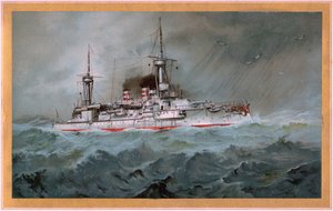 S.M.S. Linienschiff Brandenburg (coat of arms red eagle on white shield, S.M.S. Wörth = black emperor eagle on golden shield) by Hugo Graf