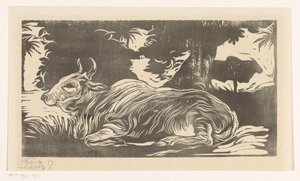 Lying Zebu by Huib Luns (signed by artist)