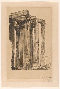 Olympieion with Two Men in Front of a Column by Huib Luns (signed by artist)