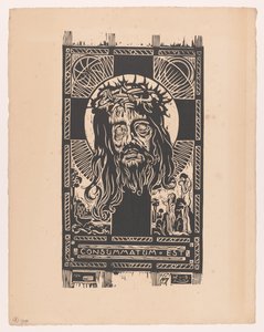 Head of Christ with Crown of Thorns Before a Cross, Adored by a Man and Woman
