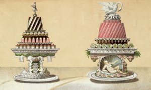 Design for the Presentation of Charlottes a la Reine & Pain de Framboises a la Leda, Illustration from a Hungarian Cookery Book on French Cooking, c.1880 by Hungarian School
