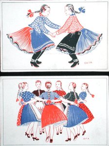 Postcards Depicting Traditional Hungarian Dances by Hungarian School