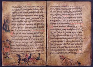 Two illustrated pages from a copy of the original 13th century Jonsbok law collection by Icelandic School