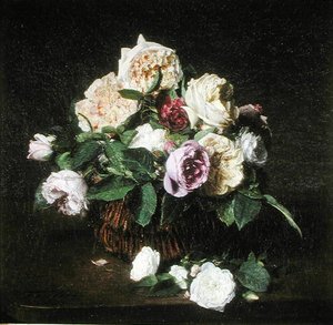Roses in a Basket on a Table by Ignace Henri Jean Fantin Latour