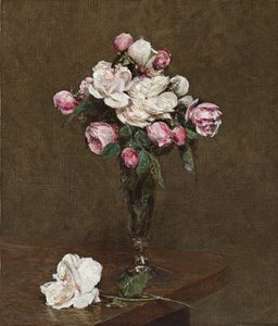 Pink and White Roses in a Champagne Flute by Ignace Henri Jean Fantin Latour
