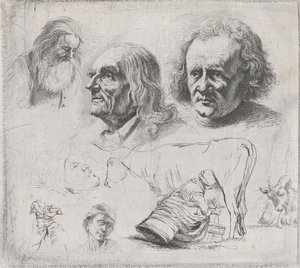 Study of Six Heads and a Milkmaid by Ignace Joseph de Claussin
