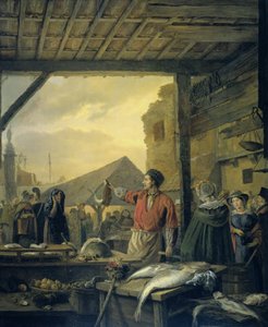 The Fish Market in Antwerp by Ignatius Josephus van Regemorter