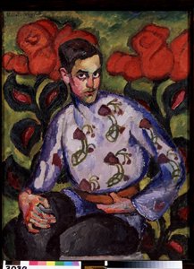 Portrait of a Boy in a Shirt with Flowers by Ilya Ivanovich Mashkov