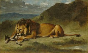 Lion Devouring a Goat by Imitator of Eugène Delacroix