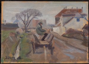 The Painter Ølund Hansen Sitting in a Wagon Painting by Immanuel Ibsen