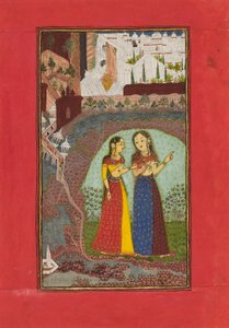 Two ladies in a landscape with palace