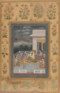 A Couple on a Terrace Surrounded by Attendants and Musicians by Indian 18th Century