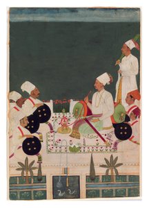 A Rathore Chief with His Kinsmen by Indian School