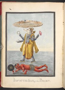 Boar Incarnation, Varaha Avatara, Third Incarnation of Vishnu by Indian School