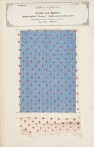 Bootee muslin sample embroidered with spots from Dacca in Bengal, from The Collection of the Textile Manufacturers of India, by John Forbes Watson, published in 1866