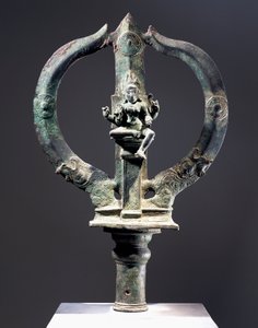 Bronze trident with figure of Mariyammai, goddess of smallpox carried in processions during epidemics by Indian School