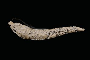 Carved powder horn, North India