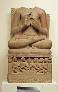 Carving of Buddha in the attitude of preaching a sermon by Indian School