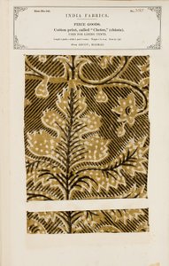 Cotton sample with chetee (chintz) print from Arcot in Madras, from The Collection of the Textile Manufacturers of India, by John Forbes Watson, published in 1866