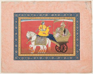 Dialogue between Krishna and Arjuna on the battlefield of Kurukshetra by Indian School