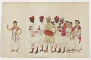 Four Female Dancers in Procession with Musicians