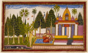 Hanuman reveals himself to Sita, offering to rescue her, but she insists only Rama can do so, giving him a jewel for Rama by Indian School