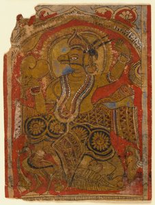 Harinegameshin carrying the embryo, fragment of a leaf from a dispersed Kalpasutra by Indian School