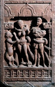 Indian Art: Sundarananda helping Sundari with her toilet. Period Kouchane by Indian School