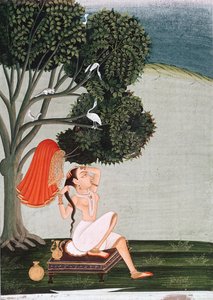 Indian lady at her toilet dressing her hair by Indian School