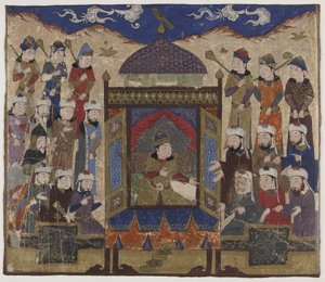 Khusraw Parviz Seated on the Takht-i Taqdis by Indian School