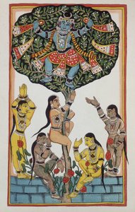 Krishna and 5 goddesses by Indian School