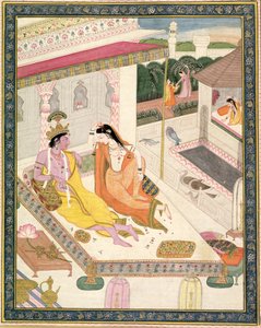 Krishna and Radha on a Bed in a Mogul Palace