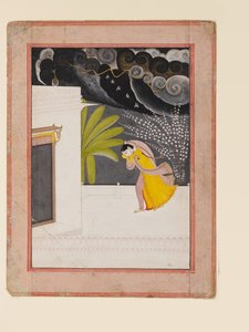 Lady on a Terrace Seeking Shelter from the Rains by Indian School