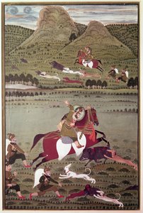 Maharana Jawan Singh of Mewar Hunting Wild Boar, Udaipur by Indian School