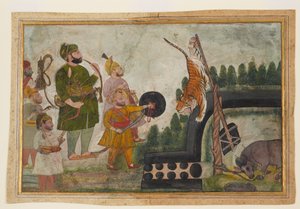 Rawat Gokul Das Inspects a Trapped Tiger by Indian School