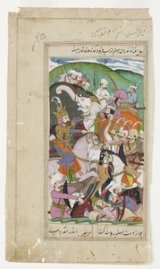 Rustam Lassoes the Khaqan of China and Drags Him from His White Elephant by Indian School