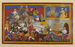 Ravana arms himself and departs with his army, encountering an ill omen by Indian School