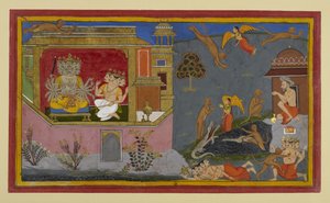 Ravana Sees Hanuman’s Journey; Brahma’s Obstacles Fail to Stop Him by Indian School