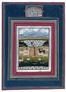 Todi Ragini - A Lady Playing a Vina in a Landscape with Animals by Indian School